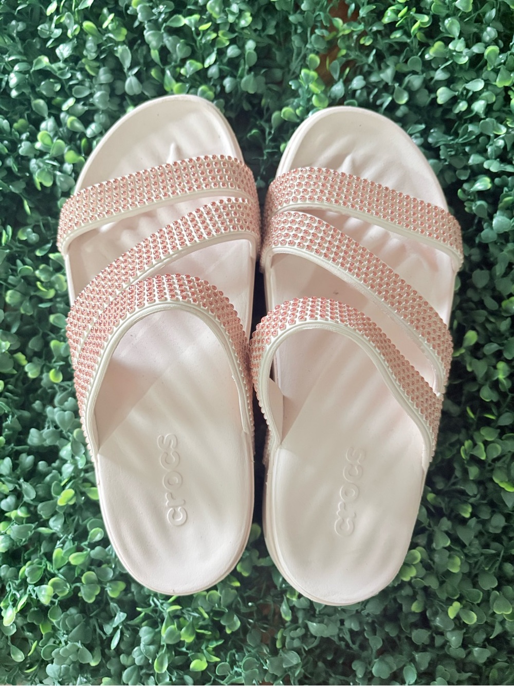CROCS Women’s Rose Gold Rhinestone Slide Sandals